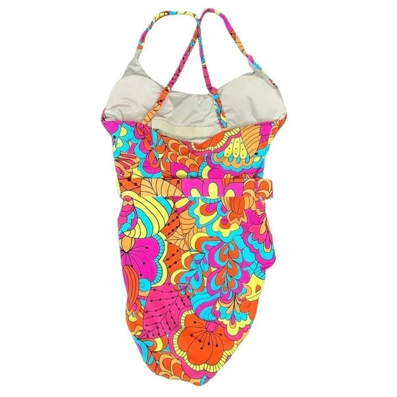 PALMS AWAY BRIGHT FLORAL BELTED ONE PIECE SWIMSUIT VIBRANT NWOT WOMEN SIZE SMALL - Picture 5 of 9